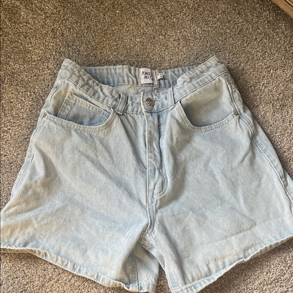 Princess Polly Light Blue High-Rise Denim Shorts